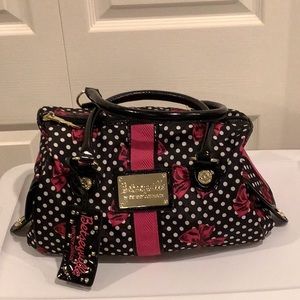 BETSEY JOHNSON Betseyville black with pink bows nylon satchel